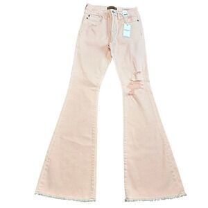 Judy Blue Womens Jeans Size 5/27 Pink Mid Rise Distressed Flare Garment Dyed